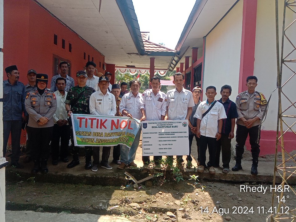 Penentuan titik nol pembangunan gedung paud desa banyu mas baru 