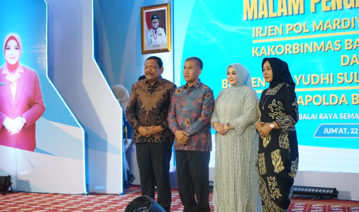Wakil Gubernur Bengkulu Mian menghadiri acara pengantar tugas Kepala Korps Pembinaan Masyarakat (Kakorbinmas) Baharkam Polri Irjen Pol. Mardiyono dan Kapolda Bengkulu Brigjen Pol. Yudhi Sulistianto di Balai Raya Semarak Bengkulu, Jumat (22/5) malam.