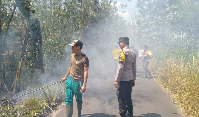 Polsek Bermani Ilir Polres Kepahiang Polda Bengkulu bergerak cepat menurunkan personel untuk membantu memadamkan api yang membakar Perkebunan Sahang di Desa Cinta Mandi Baru Kec.Bermani Ilir Jumat (15/9/2023) kemarin.
