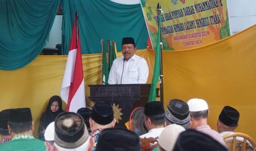 Bupati BU, saat menyampaikan kata sambutan di gedung Muhammadiyah BU