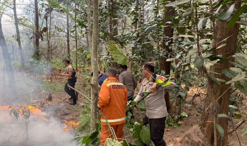 Wakapolresta Bengkulu dan Personel Bantu Padamkan Api Kebakaran di Lahan BKSDA