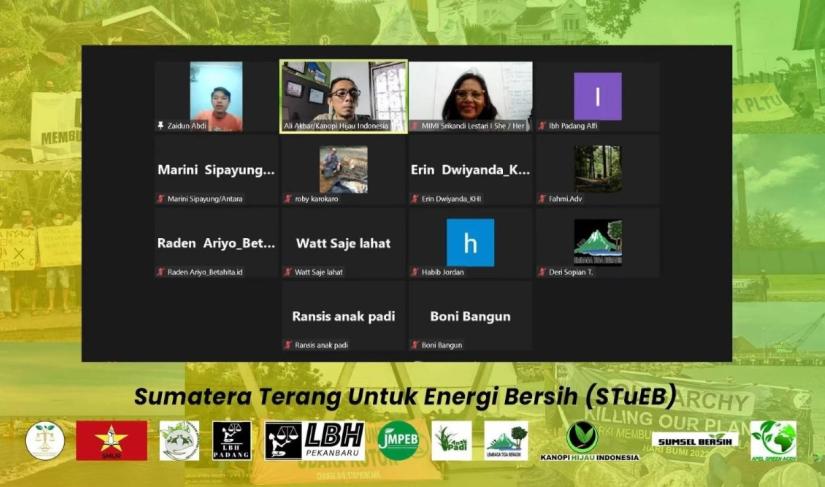 Tangkapan layar konferensi pers "Urgensi Pemulihan Hak-Hak Rakyat di Sekitar Tapak PLTU Batubara di Sumatera". (Foto: Yusuf/Penarafflesia.com).