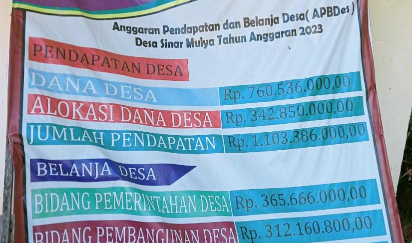 Sepanduk APBDes Sinar Mulya belum lama ini