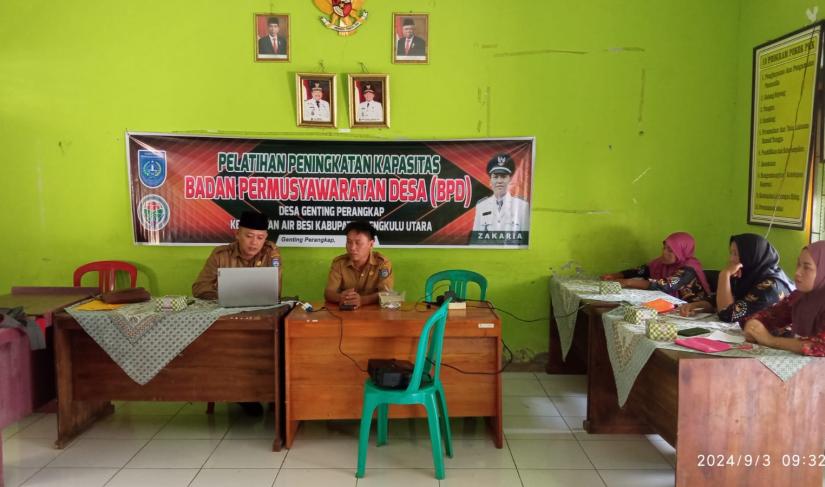 Pelatihan Peningkatan Kapasitas Badan Permusyawaratan Desa Desa Genting Perangkap."Redy apenarafflesia.com"