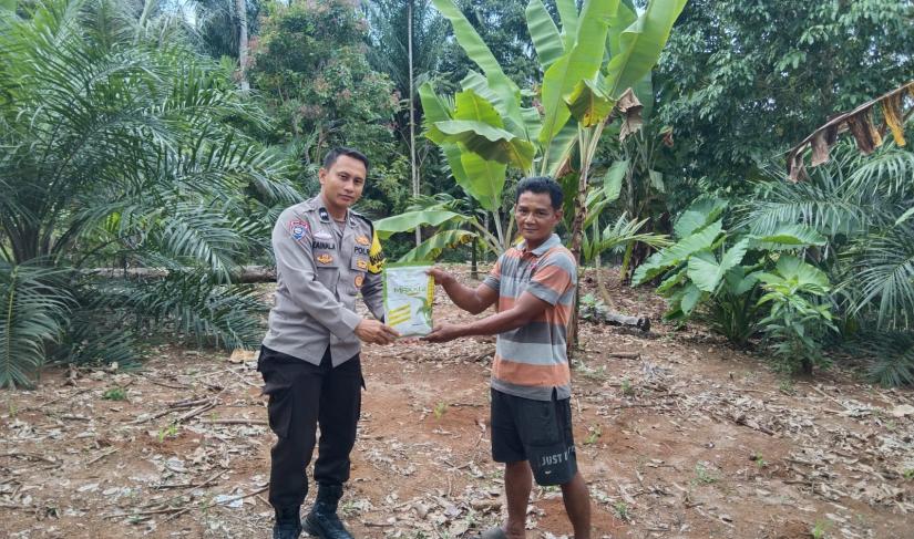 Babinkamtibmas Polsek Maje memberikan bantuan bibit jagung kepada masyarakat Desa Sinar Mulya Kamis (27/02/2025).