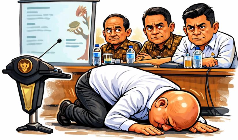 Karikatur Bupati Nias Utara, Amizaro Waruwu bersujud 