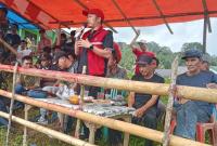 Sambutan Ketua DPRD Seluma, Nofi Eriyan Andesca saat membuka lajunya Turnamen Volly Baal  